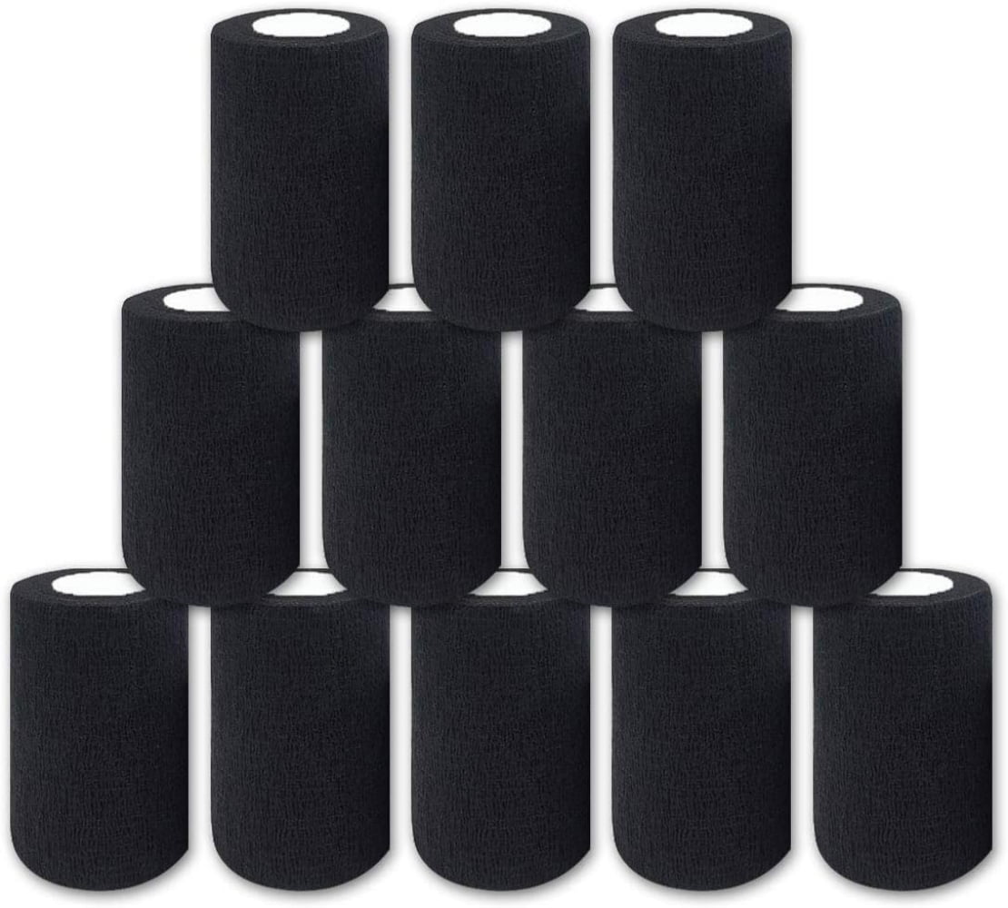 Dingrich 12 Rolls Self Adhesive Bandage Wrap Tape, 4 inch Black Bandage
