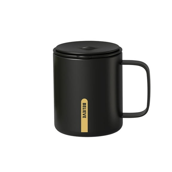 Dingrich 13.5oz Coffee Mug, 3.54x4.33inch Stainless Steel Coffee Travel Mug with Soft Cushion, Non-Slip Cup with Sliding Lid for Coffee, Milk, Juice, Tea, Cold & Hot Drinks - Black