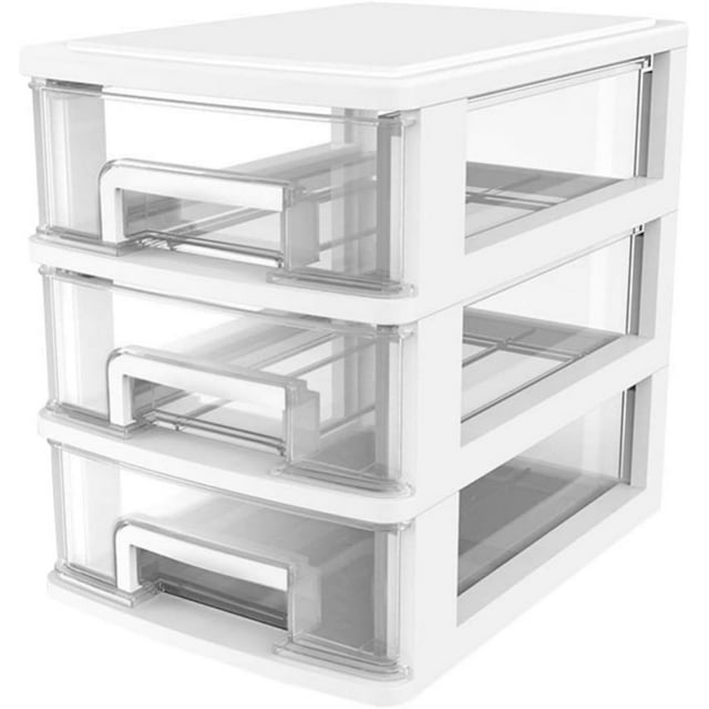 Dingrich 3 Layer Drawers Organizer Clear Cosmetics Storage Organizer Desktop Drawer Containers Unit for Home Office Craft Storage Cabinet, White