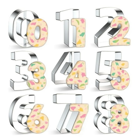 Dingrich 9Pcs Number Cookie Cutters Set, 4inch Baking Number Shape Molds, Numbers 0-8 (6 Reverses to 9), Stainless Steel Cutter Tool for DIY Cake, Cookie, Biscuit, Cake Decoration - Silver