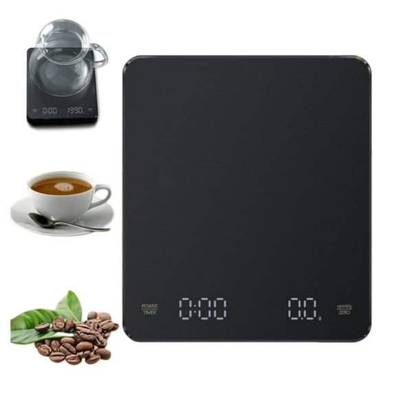 Dingrich Mini Coffee Scale with Timer & Heat Insulating Pad, Rechargeable Electronic Scale High Precision 3 kg/0.1g, Multi-Function Espresso Scale for Coffee Beans, Seasoning, Fruits, Water - Black