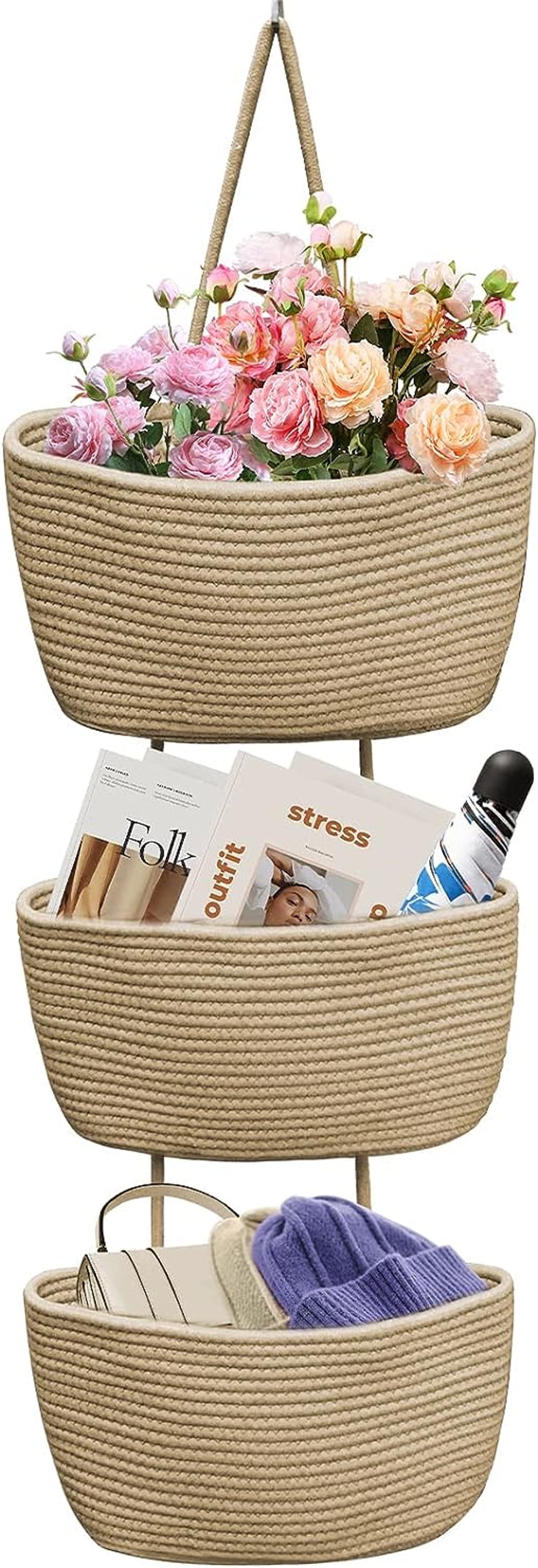 Dingrich Over the Door Organizer, 3Tier Wall Mount Hanging Basket for