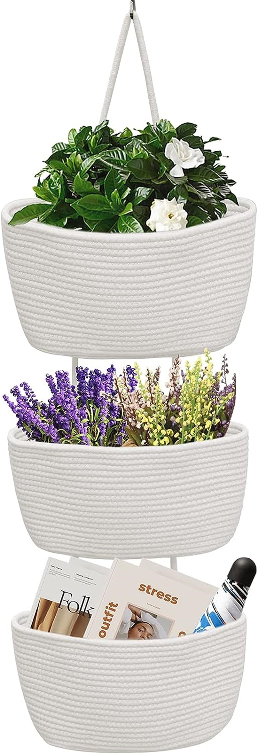 Dingrich Over the Door Hanging Baskets, 3Tier Woven Cotton Storage