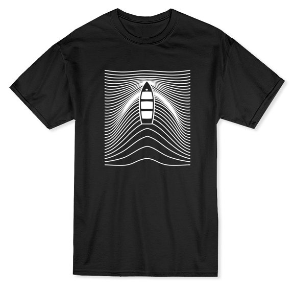 Dingy Boat Waves Pattern Design Men Black T-Shirt, Male Small