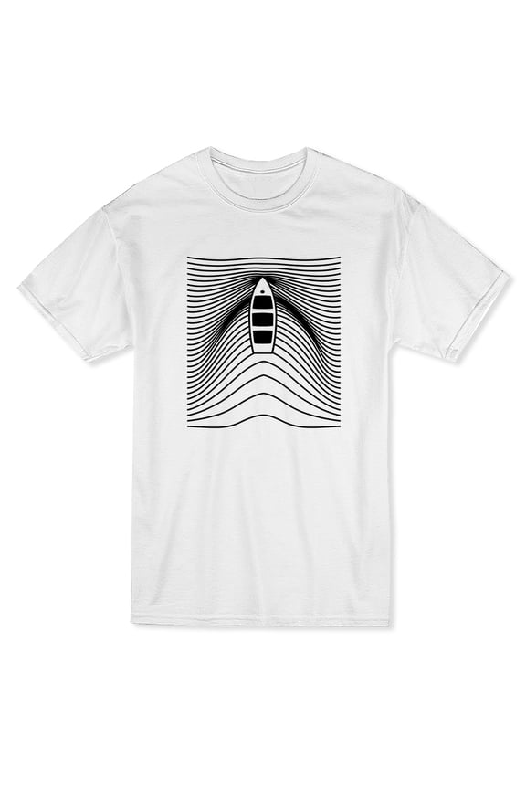 Dingy Boat Waves Pattern Graphic Design Men White T-Shirt, Male Medium