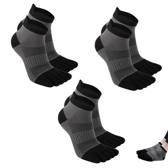 Dinheiro 3 pairs of breathable marathon running five-finger non-slip sports socks Outdoor men's and women's cotton socks,grey,S