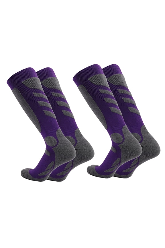 Dinheiro Ski Socks 2 Pairs, Thermal Knee High Warm Socks for Snowboarding, Hiking, Cold Weather, Snow, Hunting,Purple