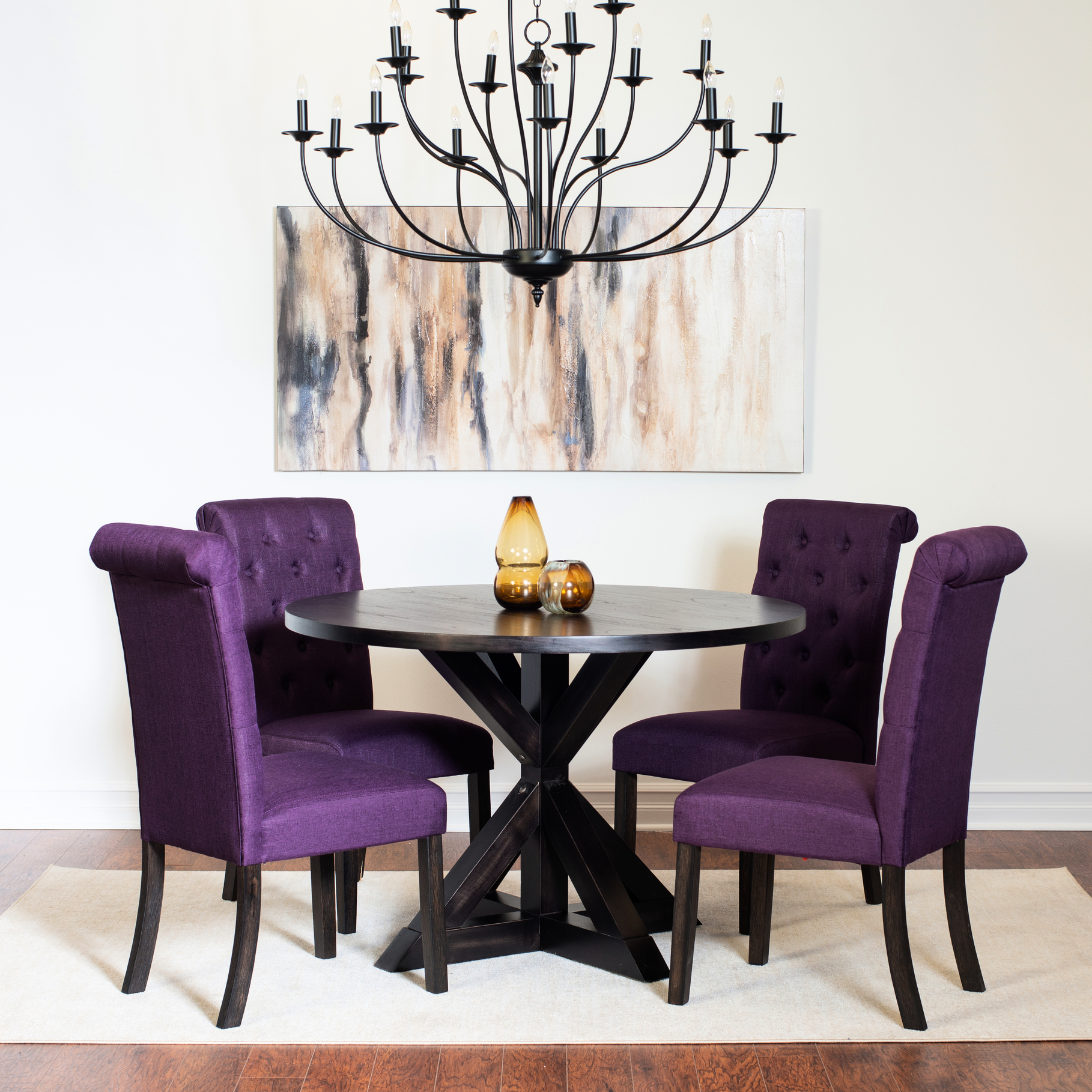 Dining : 4 Comfy Chairs & Round Cross-buck Table, , Long-lasting 5 ...
