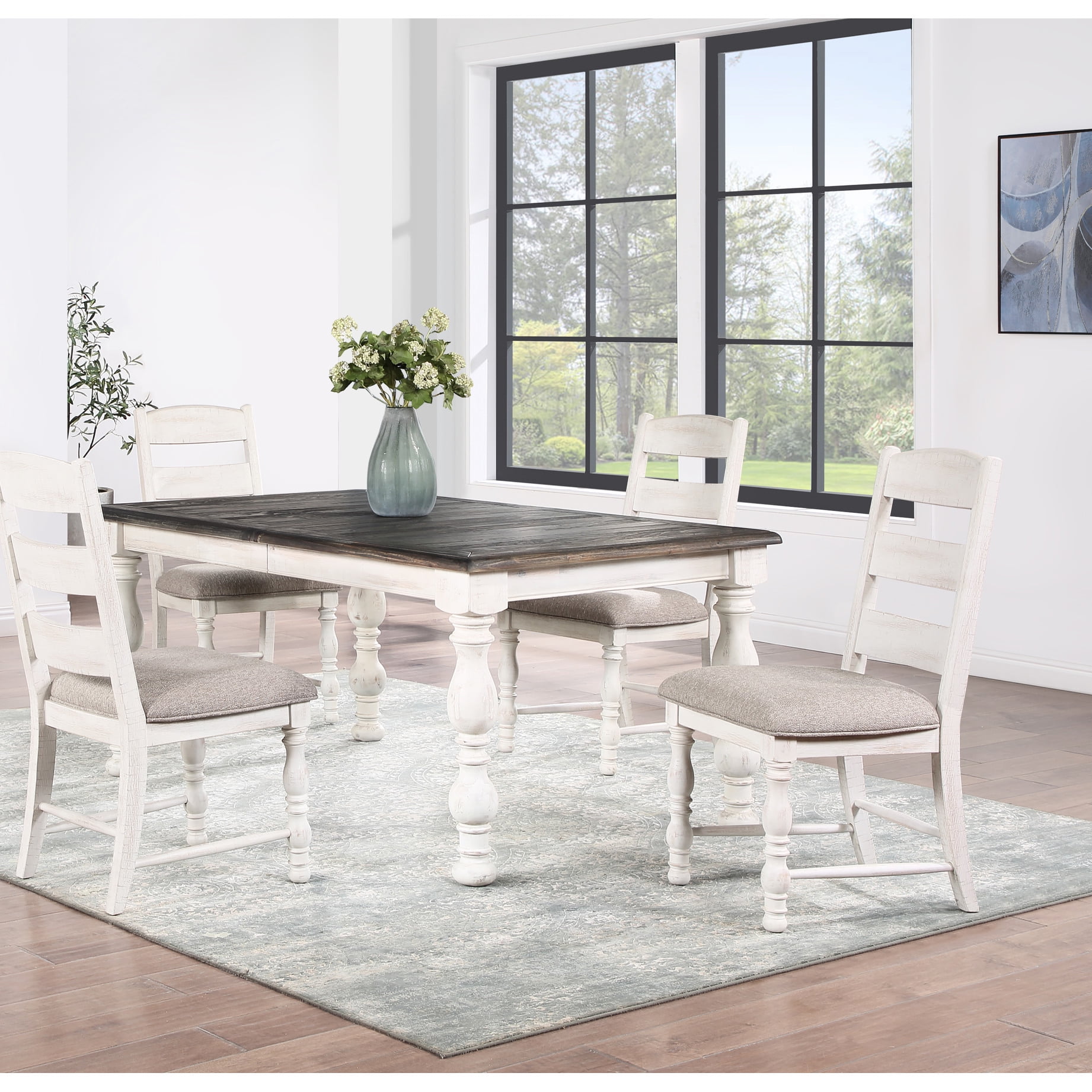 Dining 5 Piece White - Wood & Engineered, Expandable Table To 84 Inches ...
