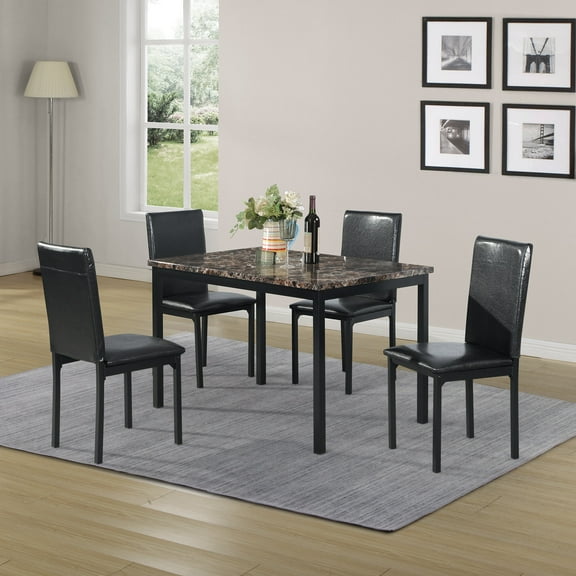 Dining And Kitchen Sets Furniture 5 Piece Metal Dinette Set with Faux Marble Top - Black,dinning set,table&4 chairs,Dining Furniture Sets