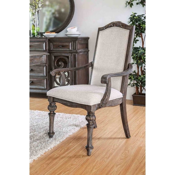 Dining Arm Chairs Rustic Natural Tone Ivory Upholstered Seat Dining Room Set of 4pcs Chairs