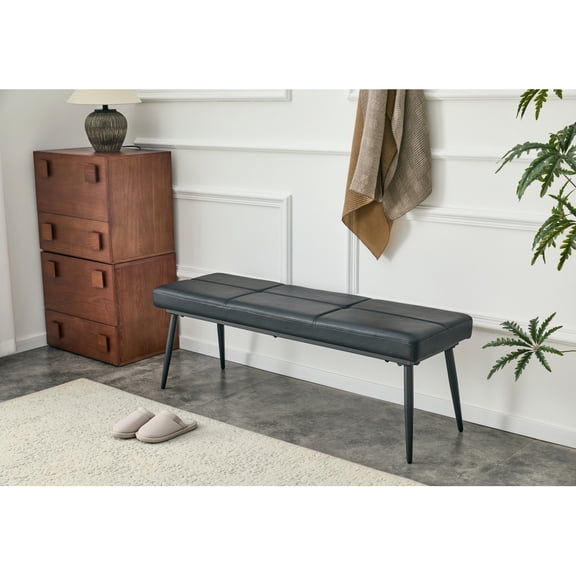 Dining Bench for 2-3 Persons – Upholstered PU Leather Bench with High-Resilience Sponge Cushion, Reinforced Metal Center Beam, Non-Slip Floor-Protective Legs, Modern Minimalist,