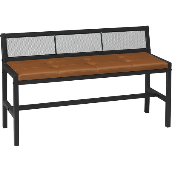 Dining Bench, 39.4'' Kitchen Bench with Back, Dining Room Bench with PU Leather Upholstered Seat, Entryway Bench with Metal Legs for Dining Room, Entryway, Living Room, Black and Brown DB01BV