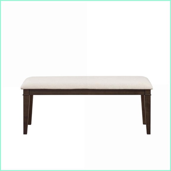 Dining Bench 48-Inch Classic Style, Dark Brown Wood Frame, Beige Fabric Seat for Dining Room | Dark Brown | Fabric