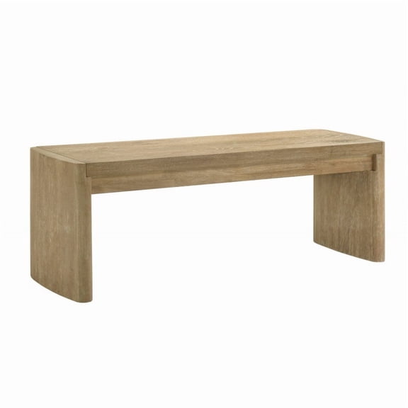 Dining Bench, 51 Inch Rubber Wood and Oak Veneer Seating with Panel Legs, Contemporary Scandinavian Style, Light Brown Finish for Home Entryway and Dining Room, 50.5"W x 16"D x 18.5"H