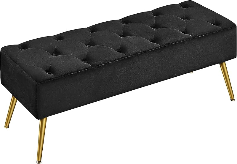 Dining Bench, Button-Tufted Upholstered Bench with Gold Metal Base for ...