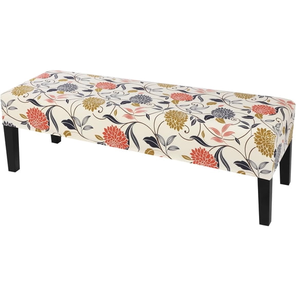 Stretchy Washable Dining Bench Slipcover for Rectangle Table Seat, Long Cover, Orange Flower Pattern
