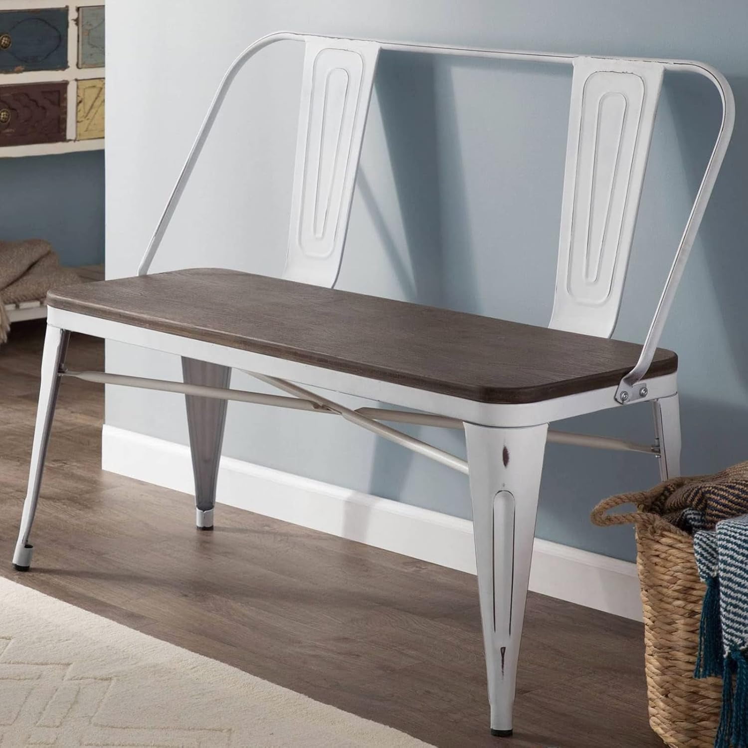 Dining Bench Entryway Bench with Back Farmhouse Metal Dining Bench