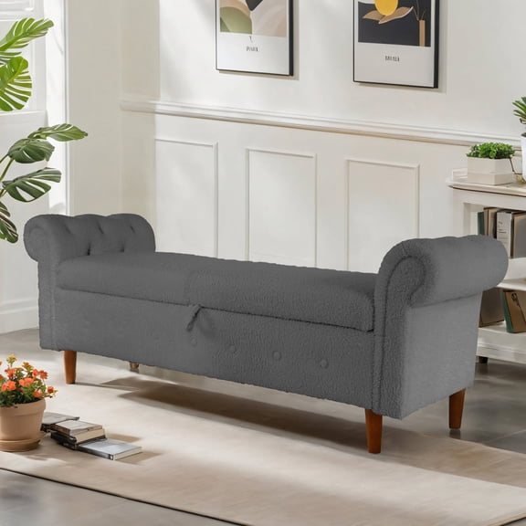 Dining Bench Made With Solid Wood Frame, Bench for Living Room, Bedroom, Entryway, Hallway (Teddy Gray)
