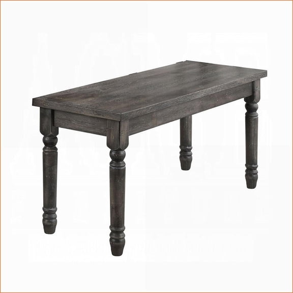 Dining Bench, Rustic Solid Rubberwood with Weathered Slate Gray Finish, 40-Inch for Dining Room | Gray | Wood
