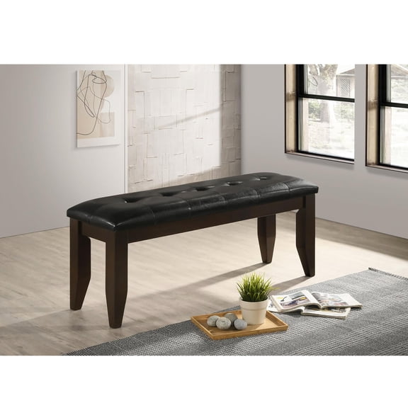 Dining Bench With Cappuccino Finish And Black Upholstery - Chic Colored Upholstered Comfy Seat