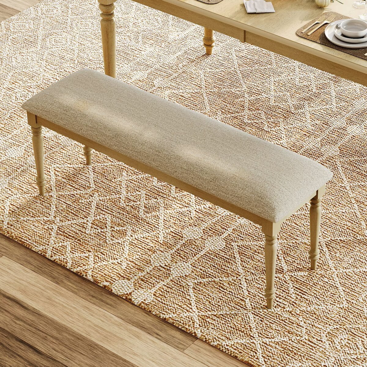 Dining Bench with Padded Seat, Farmhouse Bench Upholstered End of Bed Benches for Bedroom, Wooden Bench for Kithcen, Oak