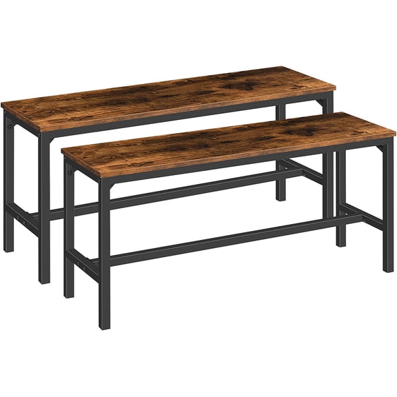 Dining Benches, Pair of 2 Industrial Kitchen Table Benches, Wooden Indoor Benches, Durable and Stable, for Dining Room, Kitchen, Living Room, Bedroom, Rustic Brown BF02CD01