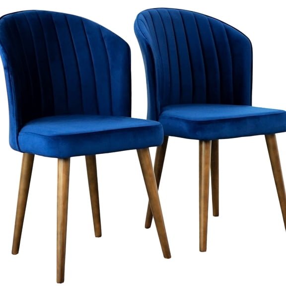 Dining Chair Of 2 - Navy Velvet, No Assembly Needed, Solid Wood Construction, Comfortable Back, Upholstery Fabric, Mid-century Modern Style, Versatile Furniture (2) In Assembly, Back Support, Fabric