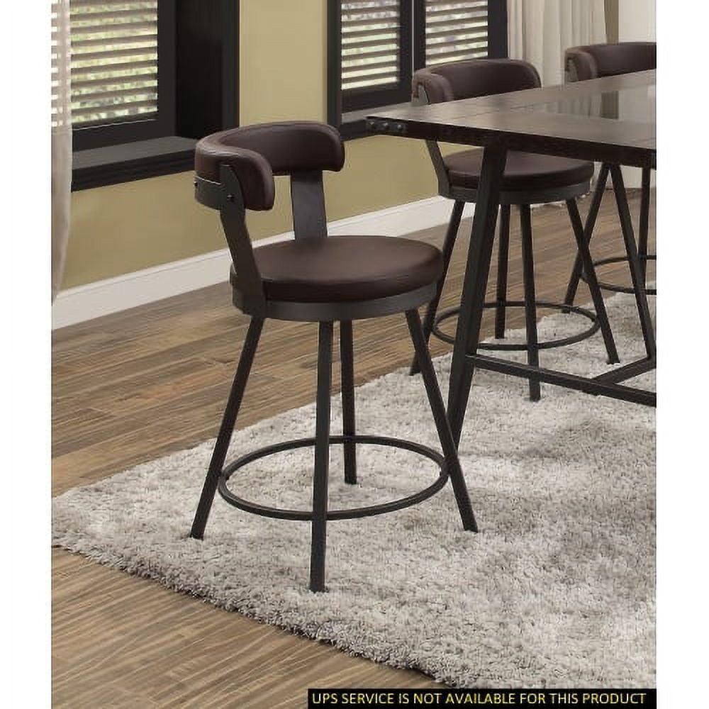 Industrial Brown Faux Leather Swivel Counter Stools with Metal Base, Set of 2