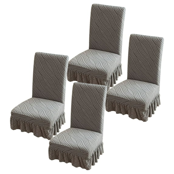 Dining Chair Cover, 4 Pack Seersucker Chair Covers for Dining Chairs with Skirt, Stretch Dining Chair Slipcovers Removable Washable Chair Protector for Home Banquet Party Wedding ,Black