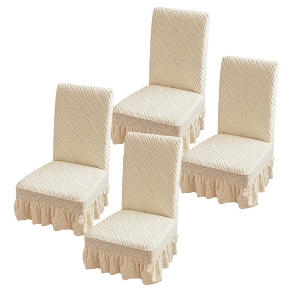 Dining Chair Cover, 4 Pack Seersucker Chair Covers for Dining Chairs with Skirt, Stretch Dining Chair Slipcovers Removable Washable Chair Protector for Home Banquet Party Wedding ,Yellow