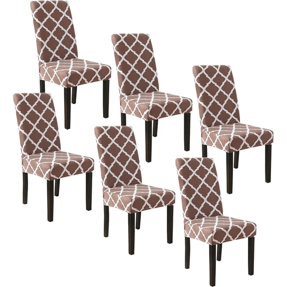 Dining Chair Cover Patterned Stretch Printed Parsons Dining Chair Cover Washable Removable Suitable Armless for Kitchen Hotel Restaurant Office Ceremony Universal Size (6 Piece, Dark Camel)