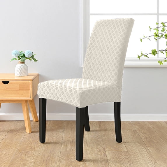 Dining Chair Cover, Plush Jacquard Elastic High Back Chair Cover, All-in-One Dirt Proof Washable Polyester Slipcover for Home Dining Room, White