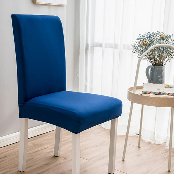 Dining Chair Cover Stretchy Silk Seat Cover Waterproof Anti-Slip Plain Milk Dark Blue for Home Office 100% Stretch Easy Fit Protective Comfortable Universal Chair Seat Guard,Ccwuwei