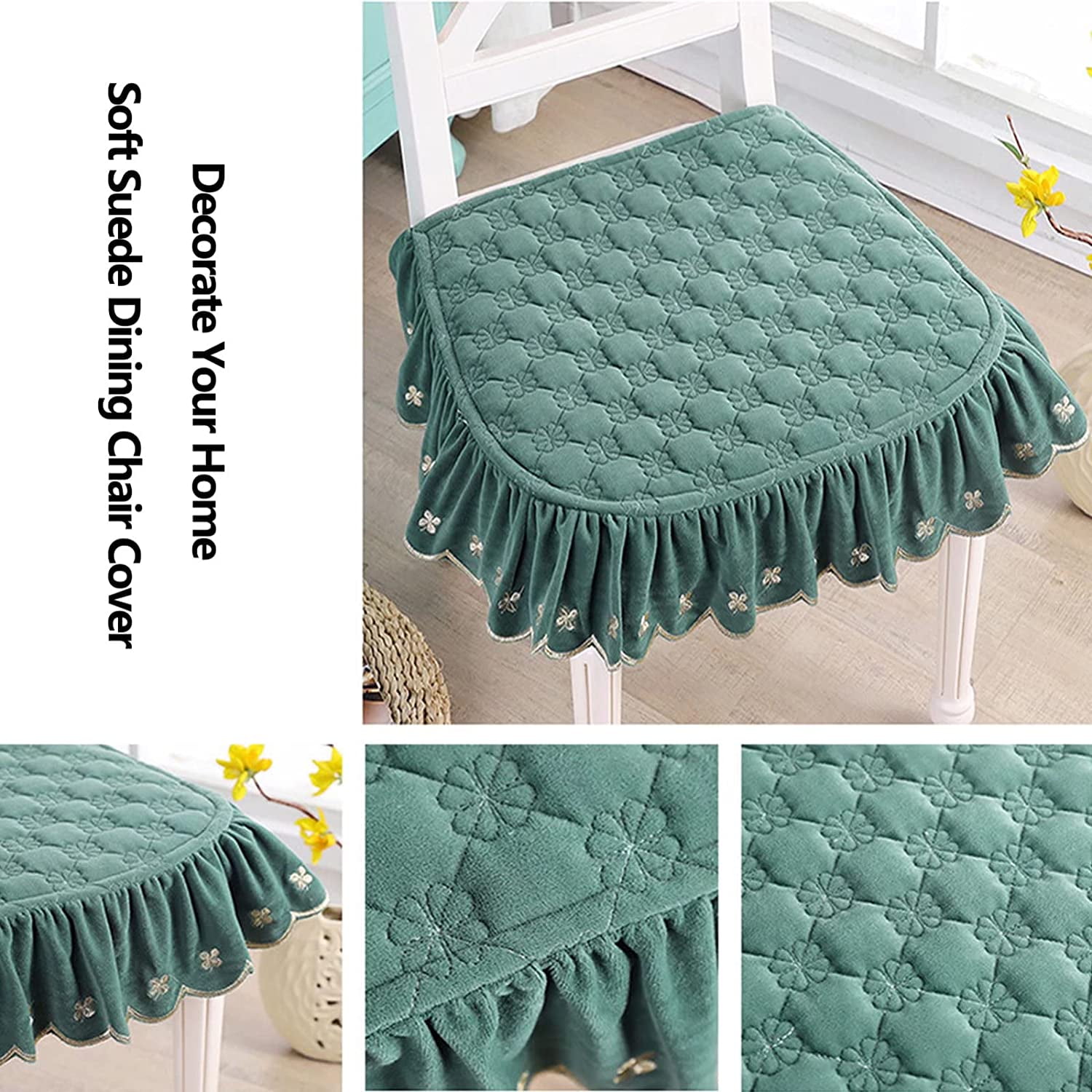 Dining Chair Cover With Ruffled Skirt, Seat Covers With Ties For Dining