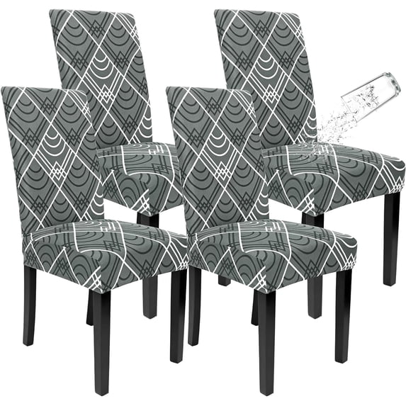 Dining Chair Covers 4 Pack, Waterproof Stretch Kitchen Room Chair Seat Cover Parson Chair Cushion Slipcovers Removable Seat Protector for Wedding Party Home Decor (Set of 4, Grey-Rhombus)