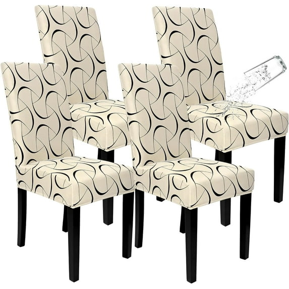 Dining Chair Covers 4 pack, Waterproof Stretch Kitchen Room Chair Seat Cover Parson Chair Cushion Slipcovers Removable Seat Protector for Wedding Party Home Decor (Set of 4, Beige)