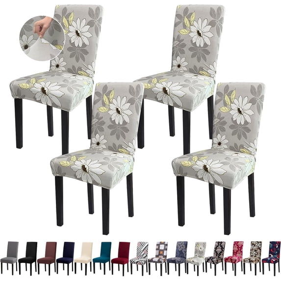 Dining Chair Covers, 4pcs Stretch Kitchen Chair Covers, Removable Washable Chair Slipcovers for Home, Hotel, Banquet (Grey Flower)