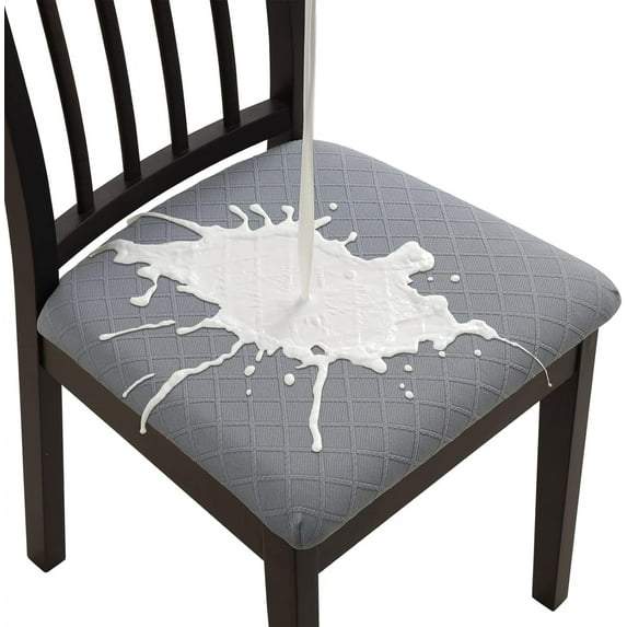 Dining Chair Covers, 6 Pack Waterproof Seat Cushion Covers, Stretch Jacquard Chair Seat Covers Washable Dining Room Chair Slipcovers Removable Kitchen Cushion Protector(Light Grey)
