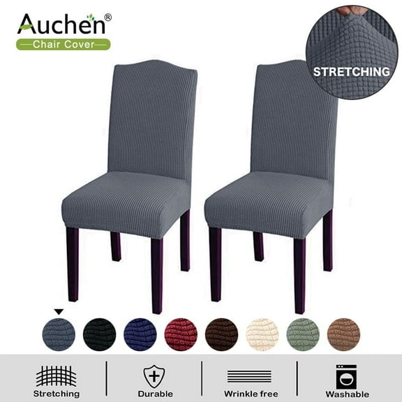 Dining Chair Covers, AUCHEN Chair Covers Set of 2, Parsons Chair Slipcover Chair Covers for Dining Room, Removable Washable Elastic Parsons Seat Case for Restaurant Hotel Ceremony (Gray)