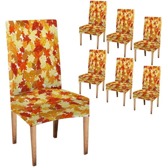 Dining Chair Covers Autumn Maples Leaves Chair Covers for Dining Room 6 Pack Spandex Stretch Farmhouse Dining Chair Covers Removable Washable Chair Protector for Kitchen,Wedding,Hotels