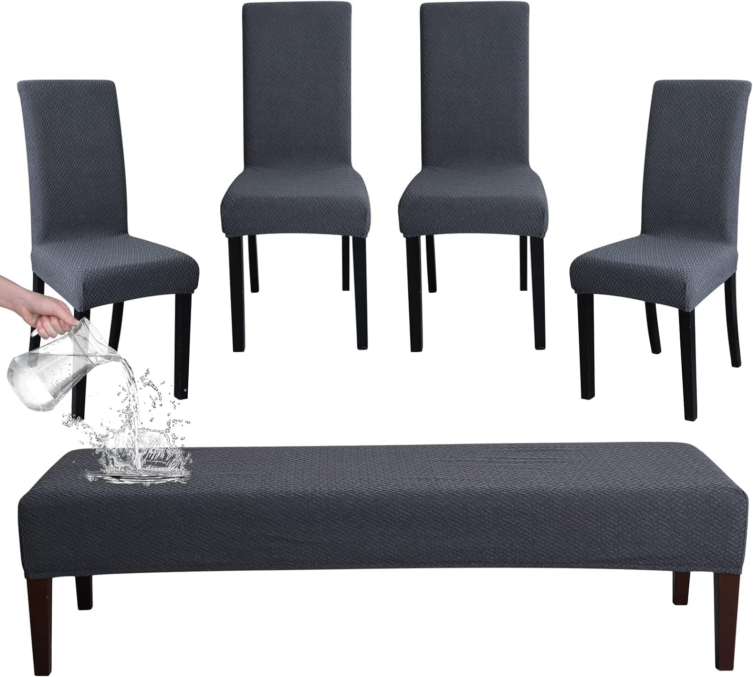Dining Chair Covers and Bench Covers Set Waterproof Dark Grey Jacquard Washable Parsons Chair Slipcover Removable Seat Protector for Dining Room 4 PCS Chair Cover 1 PC Bench Cover Walmart