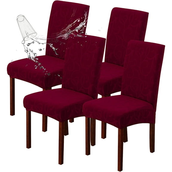 Dining Chair Covers, Chair Covers for Dining Room Stretch Chair Covers Chair Slipcover, for Dining Room Kitchen Chair Protector Cover, Removable, Washable (Wine Red, 4 Pack)