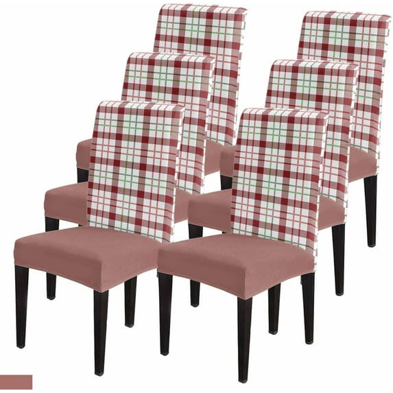 Dining Chair Covers, Christmas Green Red White Plaid Buffalo Check Stretch Parsons Chair Slipcovers Protector Kitchen Chair Cover for Dining Room, Set of 6