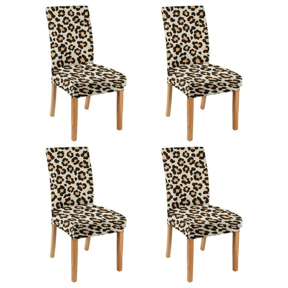 Dining Chair Covers Leopard Pattern Set of 4 Cute Animal Print Washable Polyester Stretch Slipcovers Removable Seat Protector for Romantic Home Decor