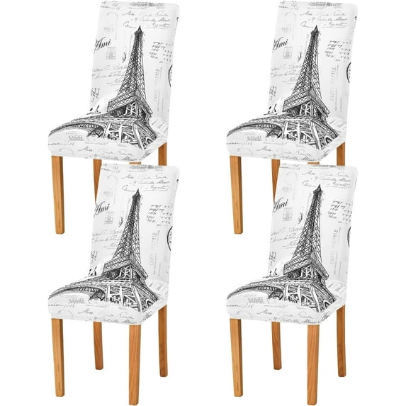 Dining Chair Covers Paris Eiffel Tower Chair Slipcovers Washable Removable Chair Cover Protector for Home, Restaurant, Hotel, Ceremony, Banquet Wedding Party 4PCS