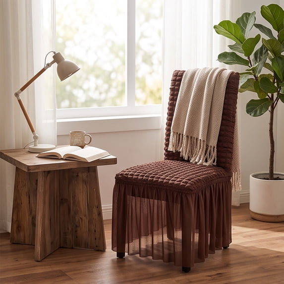 Dining Chair Covers with Ruffled Skirt Stretch Chair Cover with Skirt for Dorm Dining Seat Protector Slipcover, Super Fit Elastic Fabric Easy Install Design Parson Chair Slipcovers for Hotel Ceremony