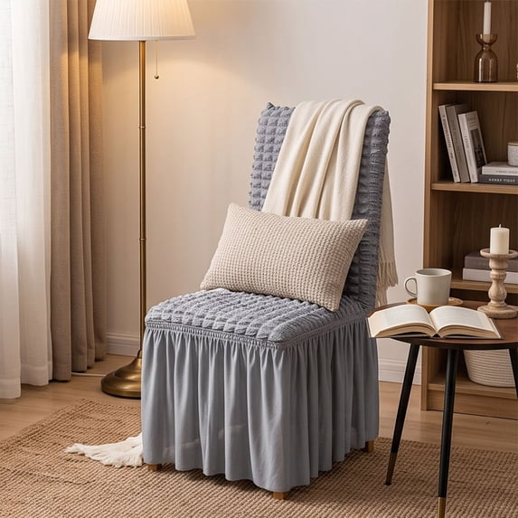 Dining Chair Covers with Ruffled Skirt Stretch Chair Cover with Skirt for Dorm Dining Seat Protector Slipcover, Super Fit Elastic Fabric Easy Install Design Parson Chair Slipcovers for Hotel Ceremony