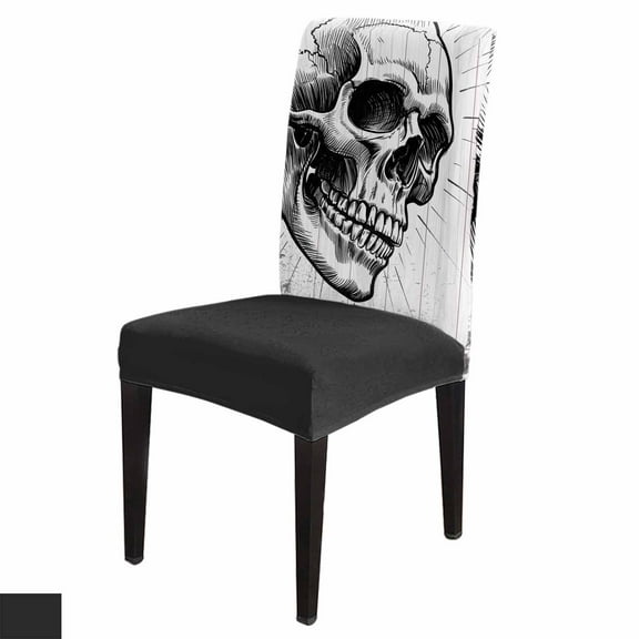 Dining Chair Covers Set of 4 Abstract Art Retro Black Skull Line Country Decor Stretch Parsons Chair Slipcovers Removable Washable Chair Cover Protector for Kitchen Dining Room Hotel