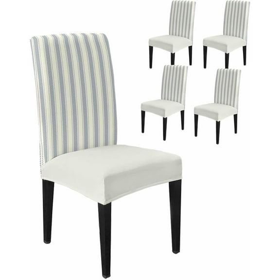 Dining Chair Covers Set of 4,Abstract Blue Geometric Stripe Universal Stretch Kitchen Seat Covers Parsons Chair Protector Slipcover for Home Restaurant Party Decor,Vintage Striped Beige Back